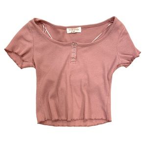 Pink Casual T-shirt with ribbed trim